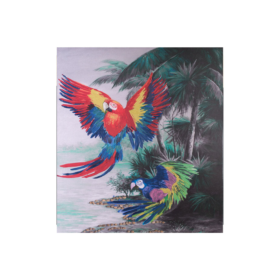 Renkli Papağan Figürlü Soyut 90x120 Cm Yağlıboya Dokulu Tablo