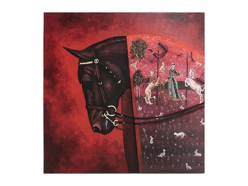 Kırmızı At Yan Profil 120 x 120 Cm Yağlı Boya İmzalı Tablo