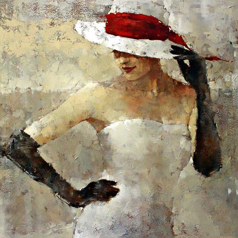 Beyaz Şapkalı Kadın Yağlı Boya Tablo
